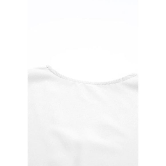 Azura Exchange  White Lace Trim V Neck Short Sleeve Blouse - Picture 10 of 15